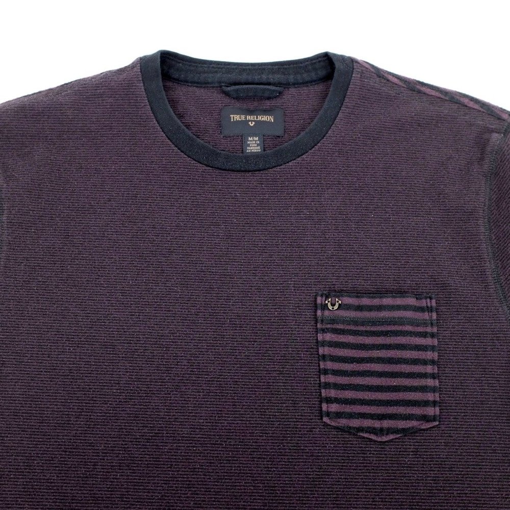 True Religion Striped Pocket Shirt MD Medium Cotton Blend Short Sleeve